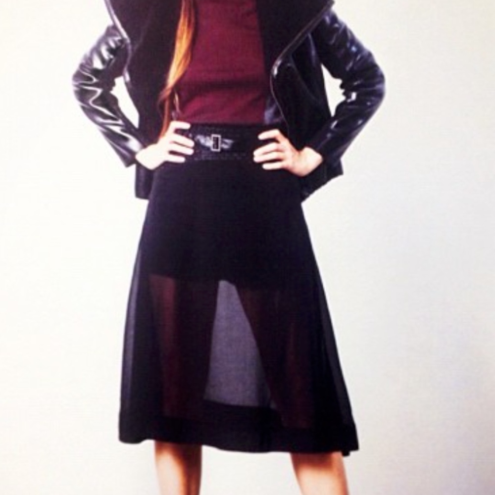 W118 By Walter Baker Black Sheer Mid-Knee Skirt